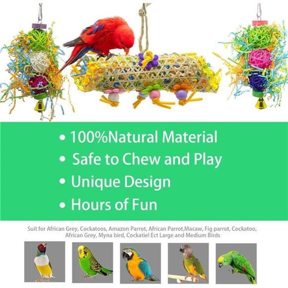 3Pack Bird ChewingToys Foraging Shredder Toy Parrot Cage Bird Loofah Hanging Toy - Picture 3 of 5